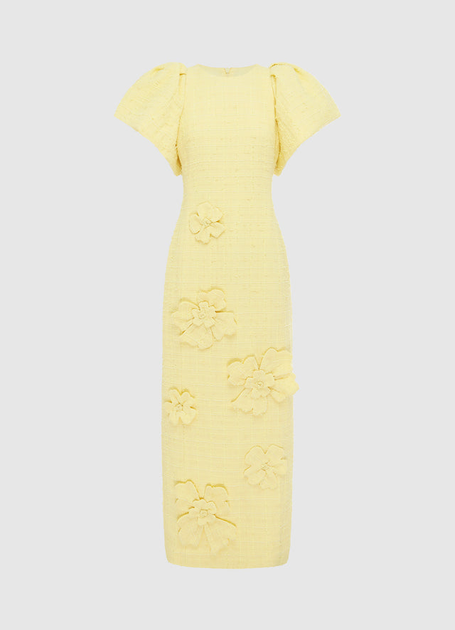 Exclusive LEO LIN Lucinda Tweed Petal Maxi Dress - Sorbet Yellow