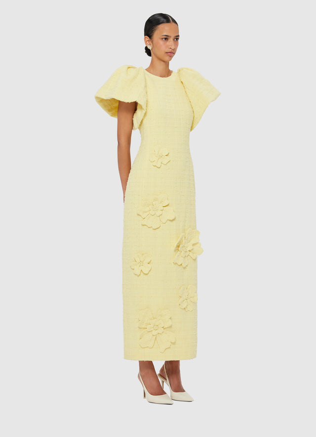 Exclusive LEO LIN Lucinda Tweed Petal Maxi Dress - Sorbet Yellow