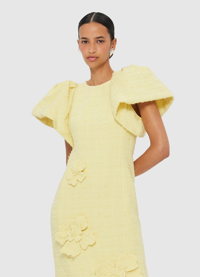 Exclusive LEO LIN Lucinda Tweed Petal Maxi Dress - Sorbet Yellow
