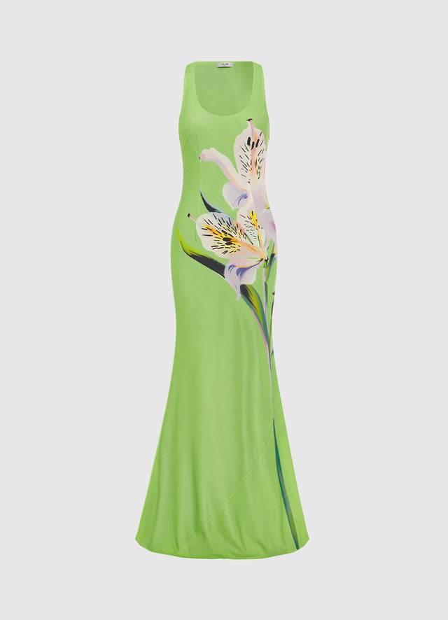 Exclusive LEO LIN Helena Maxi Dress - Lily Print in Parakeet