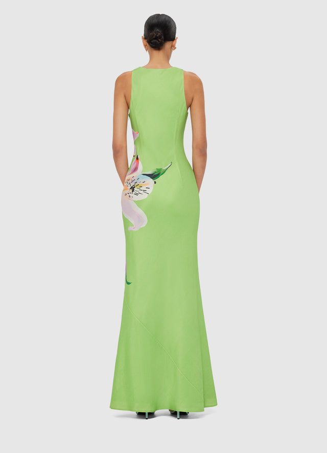 Exclusive LEO LIN Helena Maxi Dress - Lily Print in Parakeet