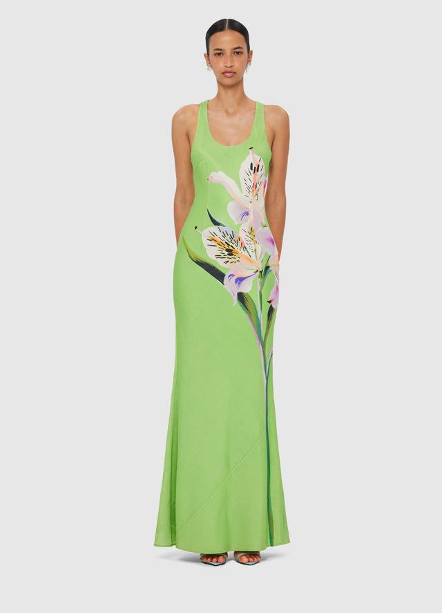Exclusive LEO LIN Helena Maxi Dress - Lily Print in Parakeet