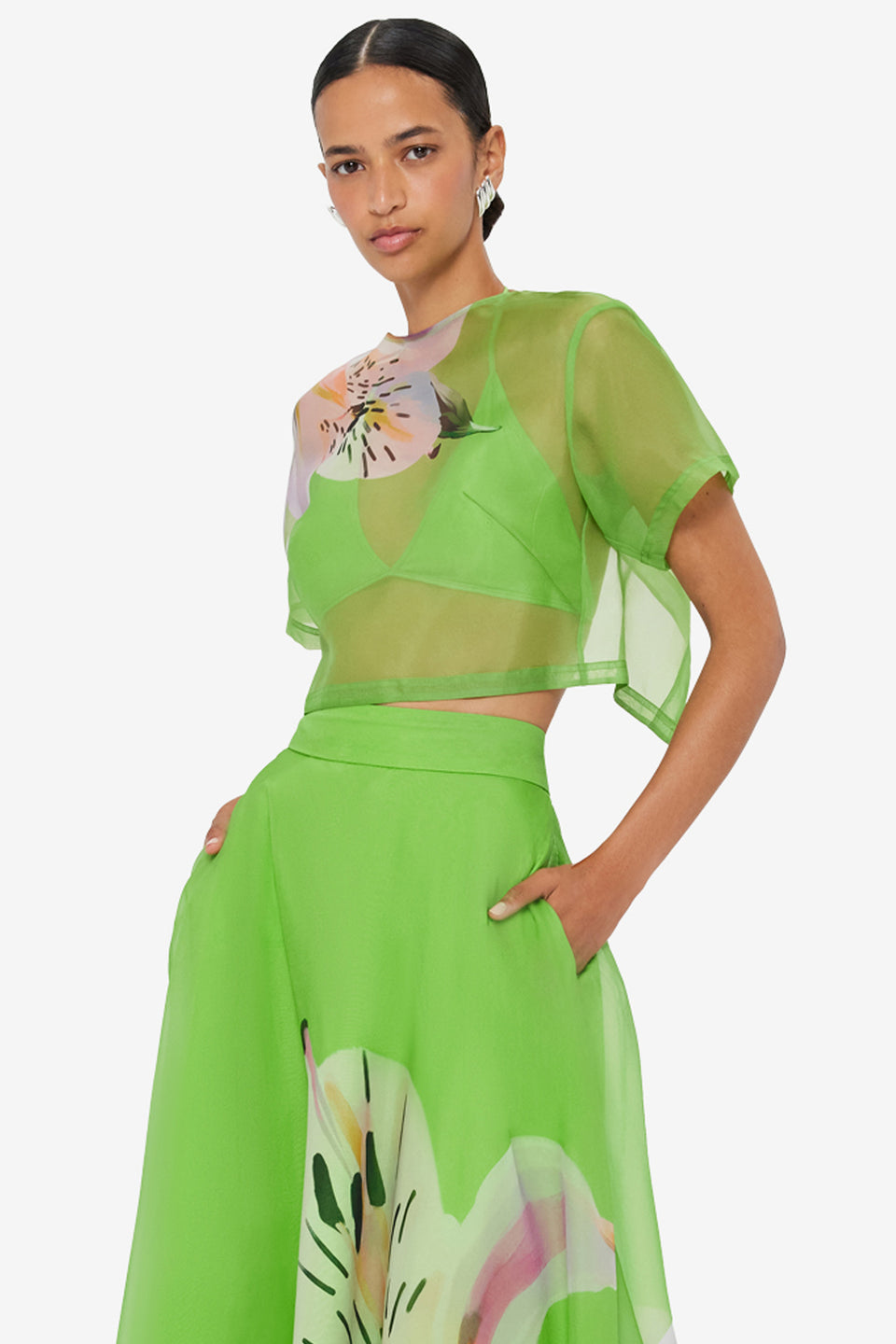 Indie Sleeve Top - Lily Print in Parakeet