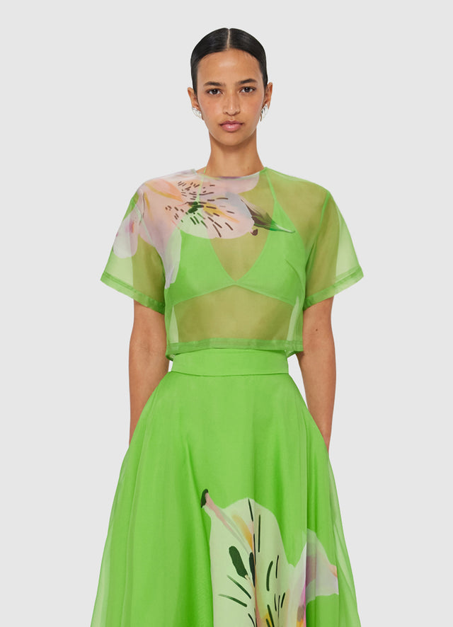 Exclusive LEO LIN Indie Sleeve Top - Lily Print in Parakeet