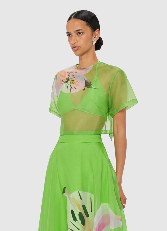 Exclusive LEO LIN Indie Sleeve Top - Lily Print in Parakeet
