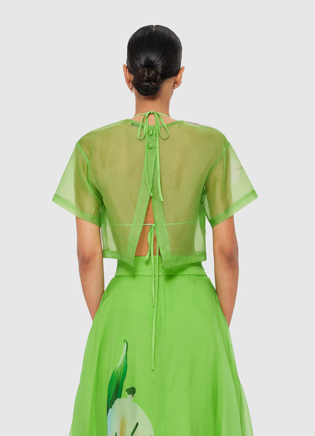 Exclusive LEO LIN Indie Sleeve Top - Lily Print in Parakeet