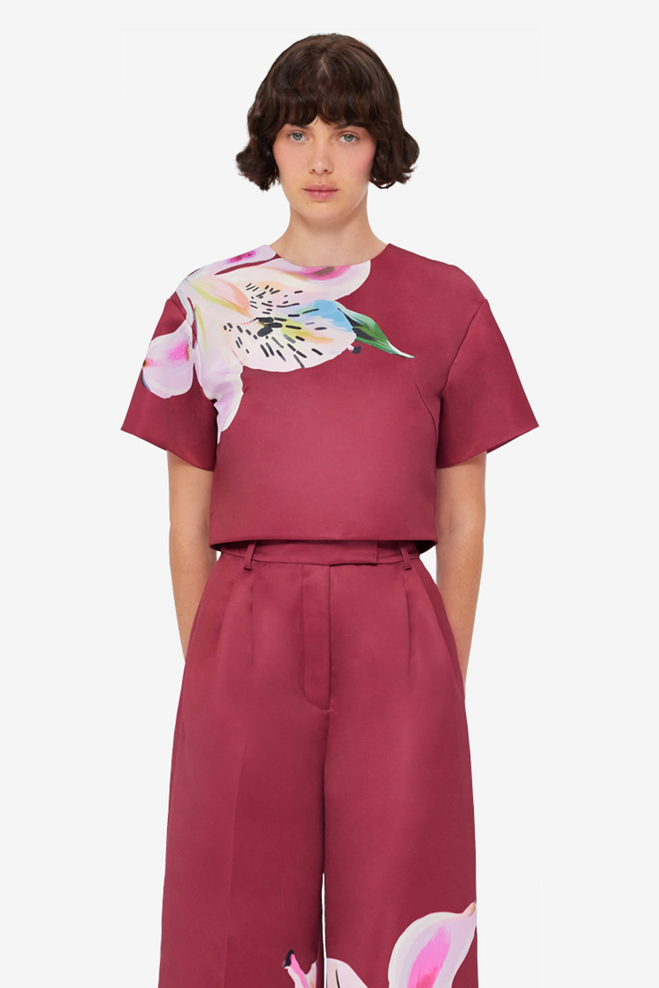 Indie Sleeve Top - Lily Print in Burgundy