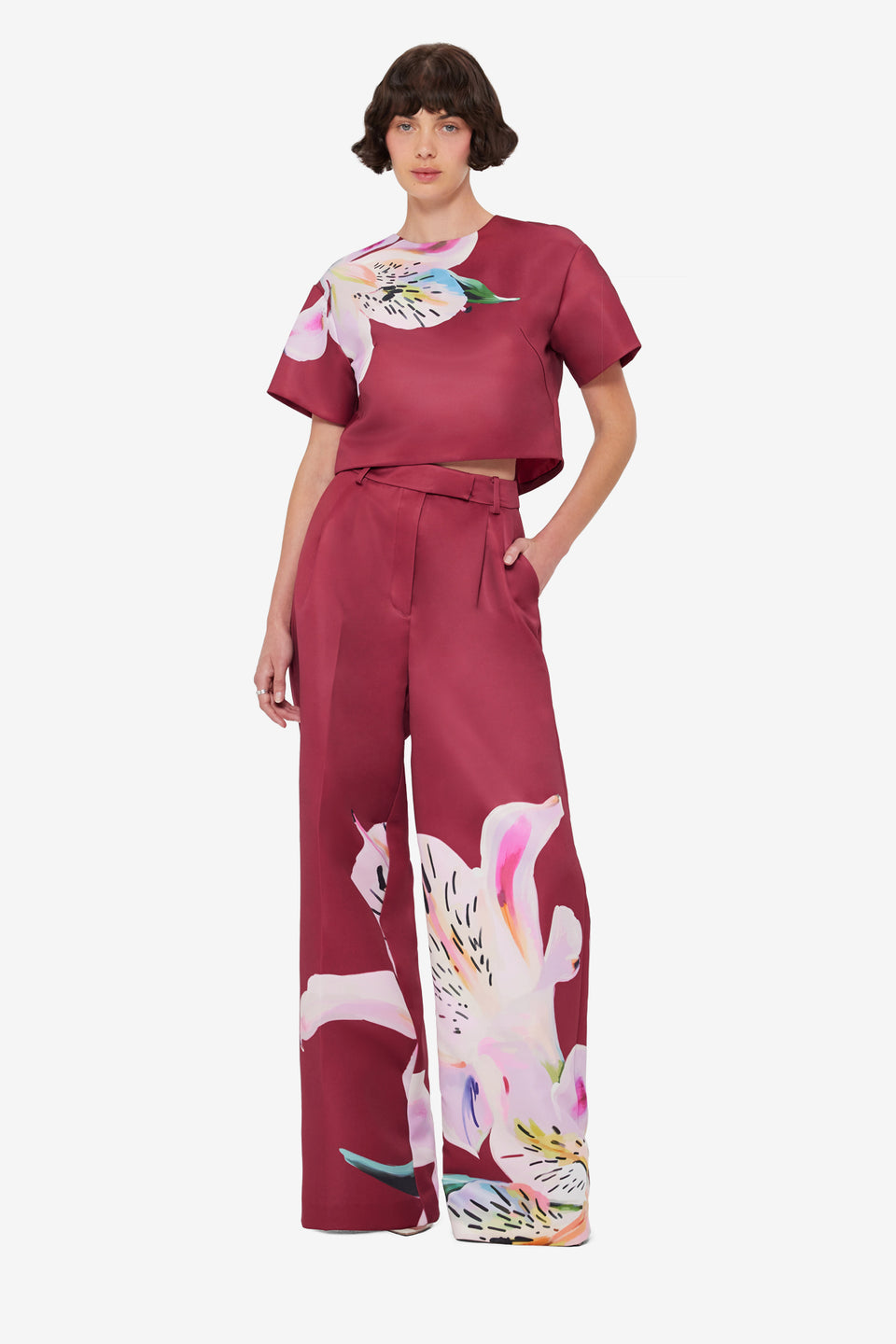 Indie Sleeve Top - Lily Print in Burgundy