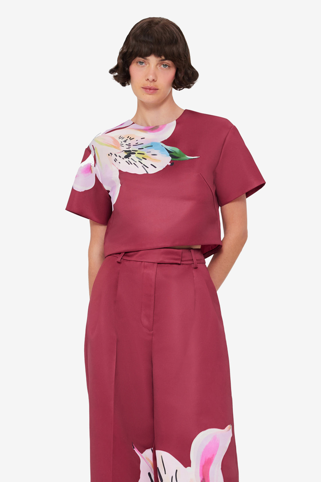 Indie Sleeve Top - Lily Print in Burgundy