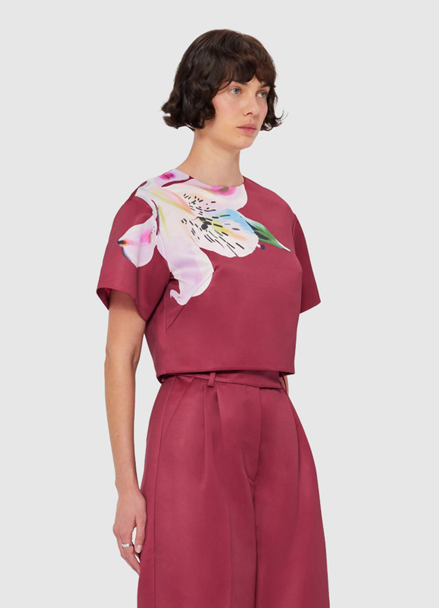 Exclusive LEO LIN Indie Sleeve Top - Lily Print in Burgundy
