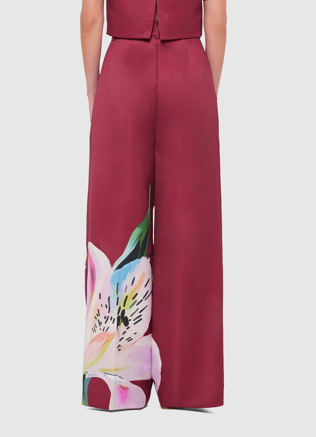 Exclusive LEO LIN Elisha Wide Leg Pants - Lily Print in Burgundy