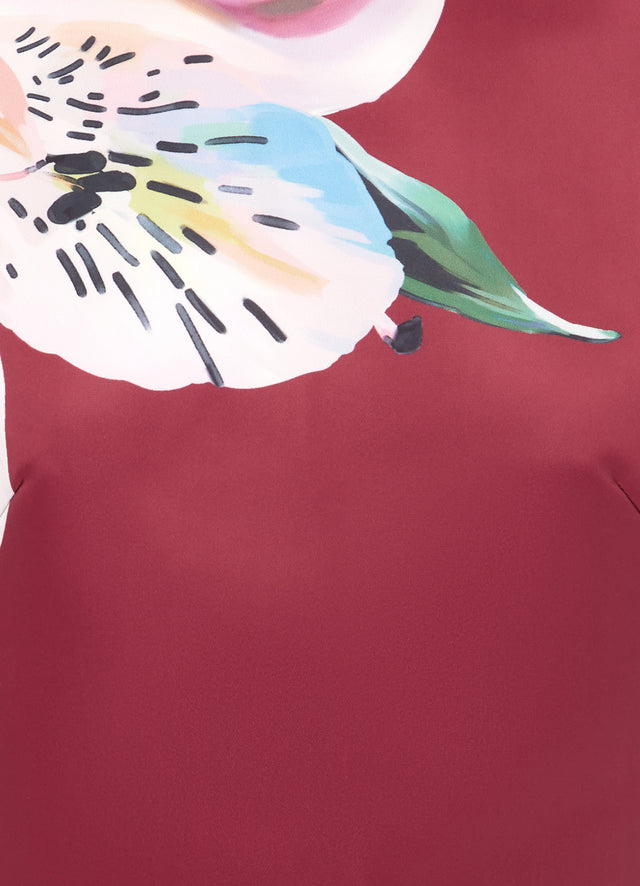 Exclusive LEO LIN Indie Sleeve Top - Lily Print in Burgundy