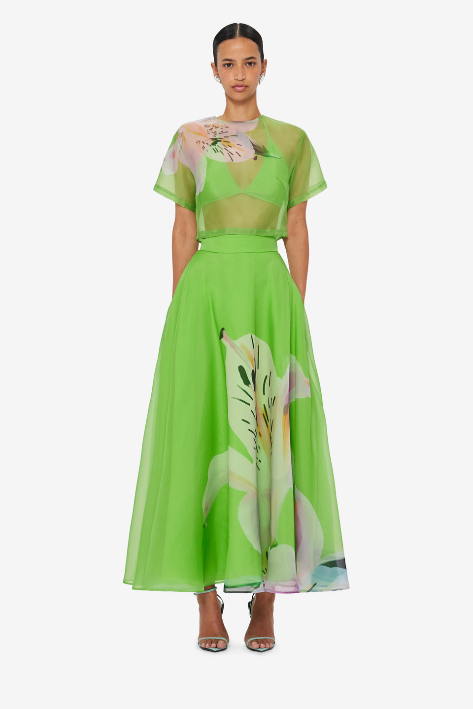 Valeria Maxi Skirt - Lily Print in Parakeet