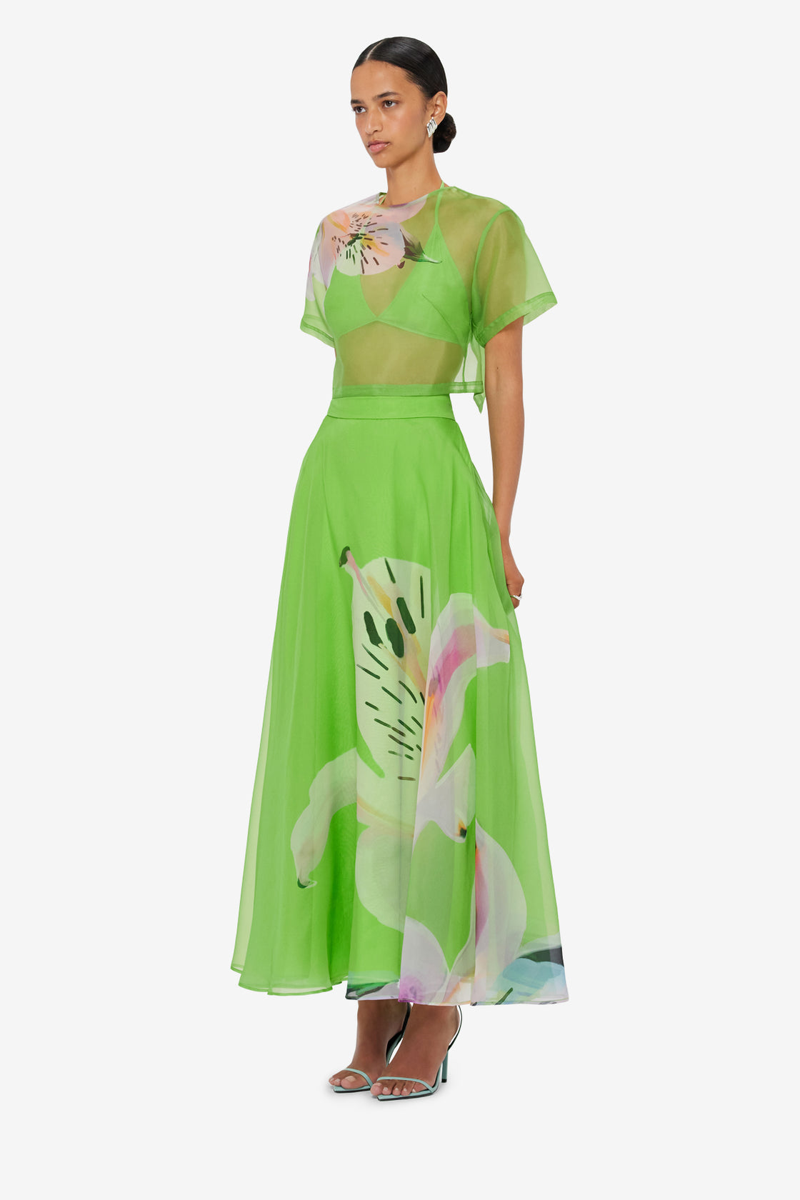 Valeria Maxi Skirt - Lily Print in Parakeet