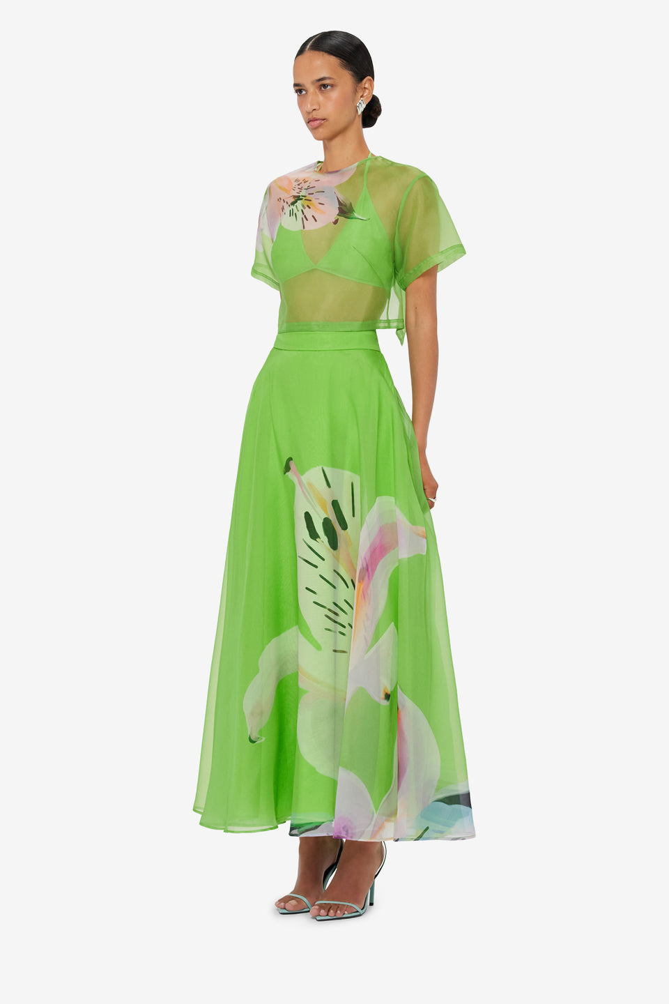 Valeria Maxi Skirt - Lily Print in Parakeet