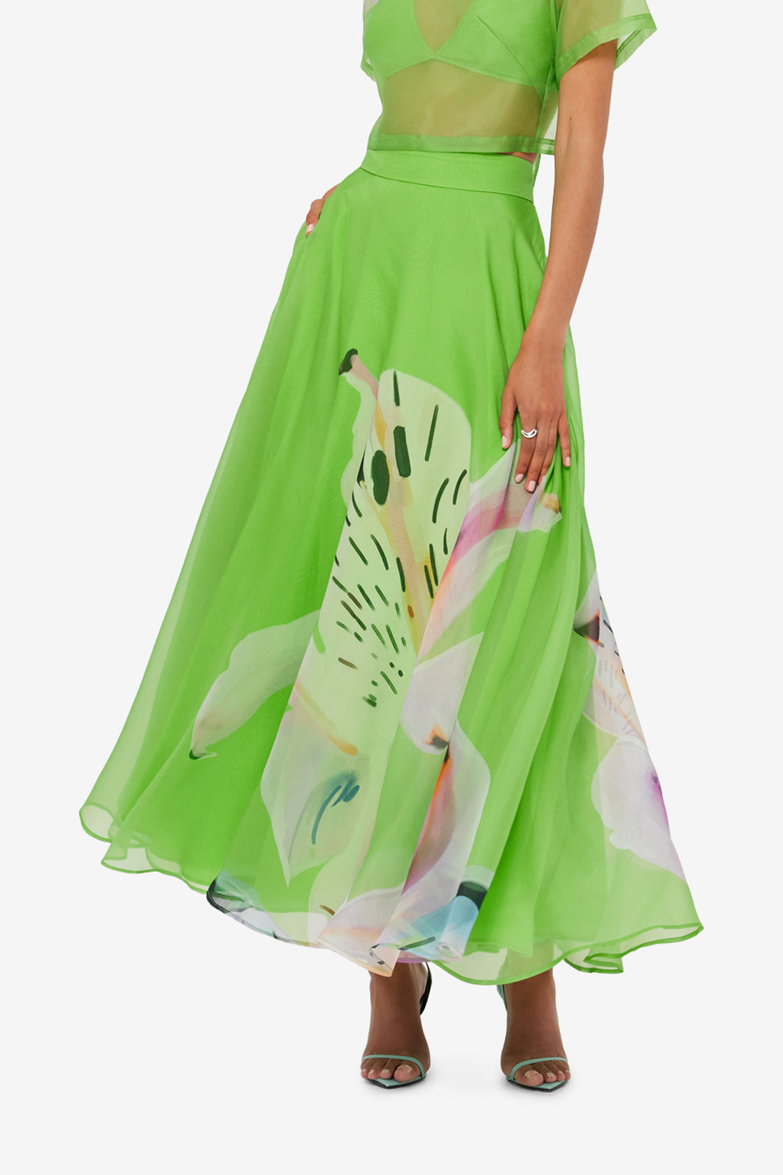 Valeria Maxi Skirt - Lily Print in Parakeet