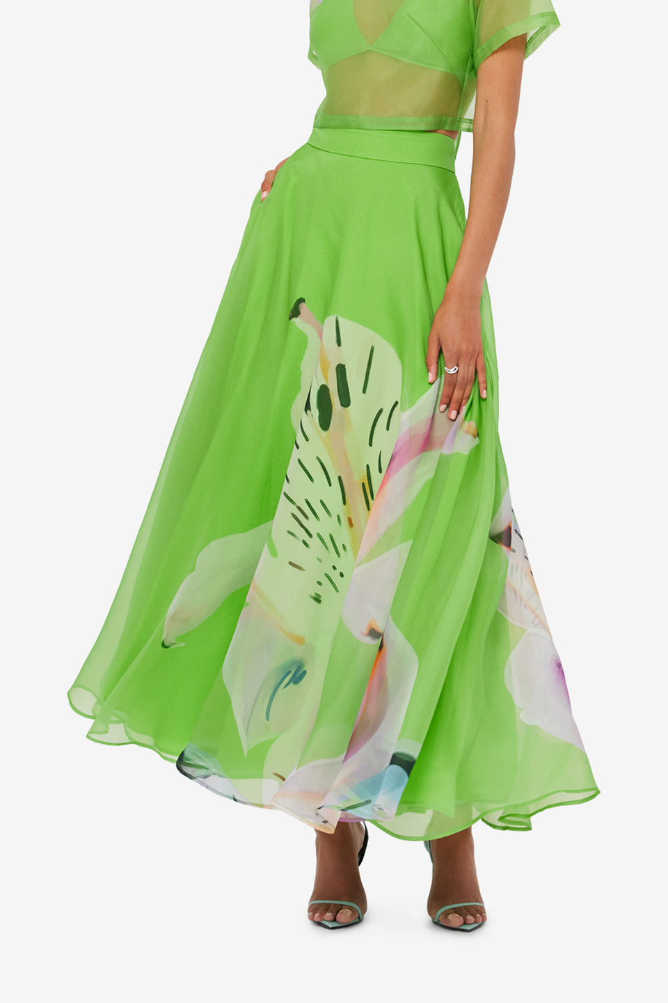 Valeria Maxi Skirt - Lily Print in Parakeet