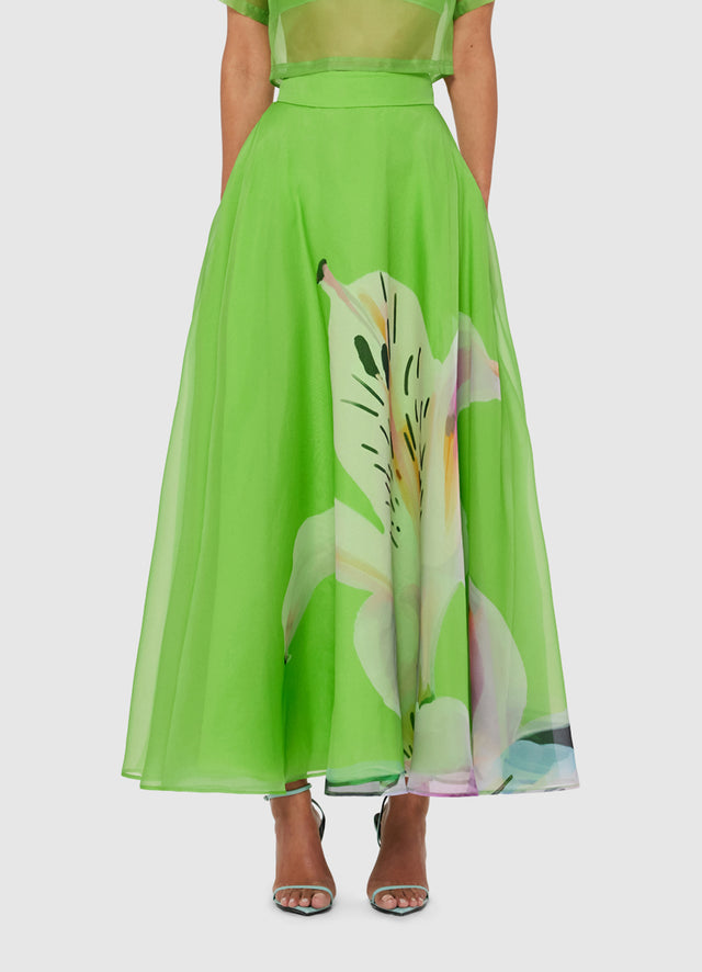Exclusive LEO LIN Valeria Maxi Skirt - Lily Print in Parakeet
