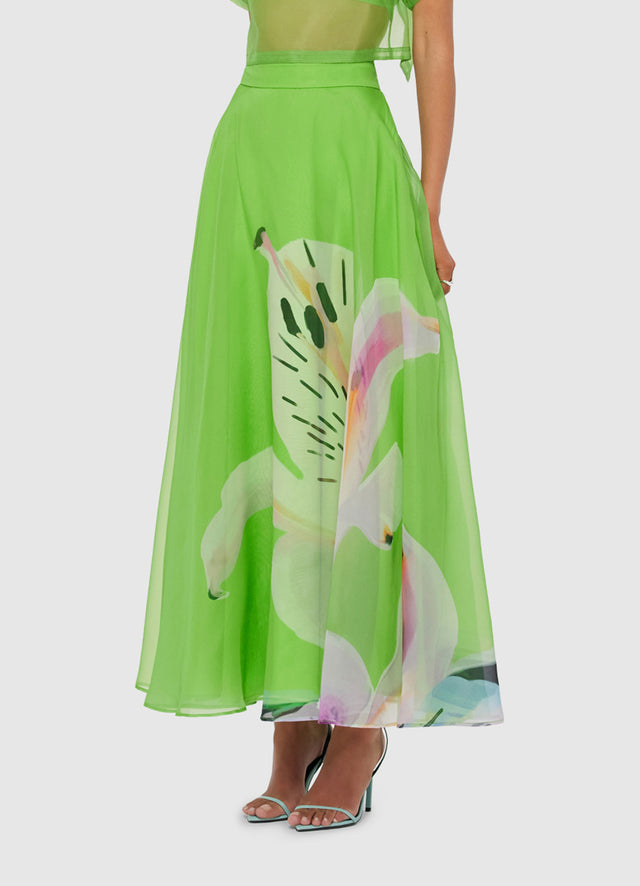 Exclusive LEO LIN Valeria Maxi Skirt - Lily Print in Parakeet
