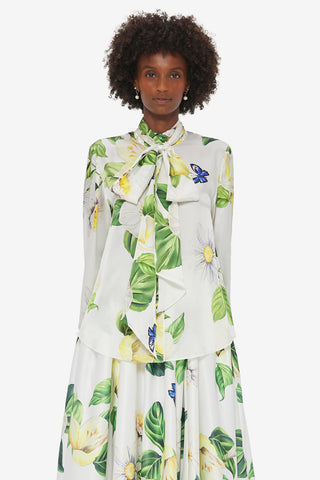 Freya Tie Neck Silk Blouse - Joie Print in Snow
