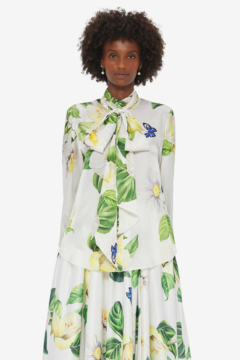 Freya Tie Neck Silk Blouse - Joie Print in Snow