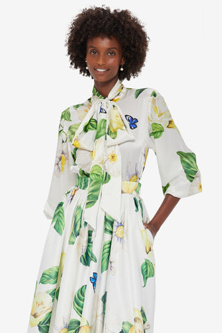 Freya Tie Neck Silk Blouse - Joie Print in Snow