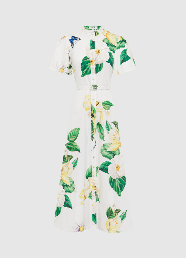Exclusive LEO LIN Bianca Short Sleeve Midi Dress - Joie Print in Snow