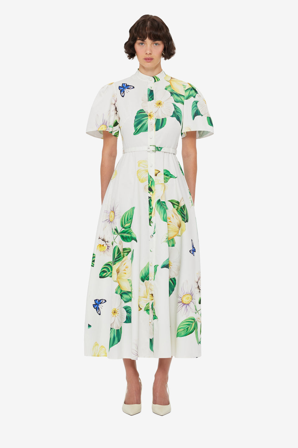 Bianca Short Sleeve Midi Dress - Joie Print in Snow