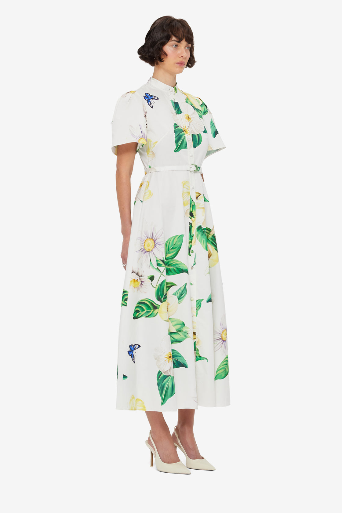 Bianca Short Sleeve Midi Dress - Joie Print in Snow