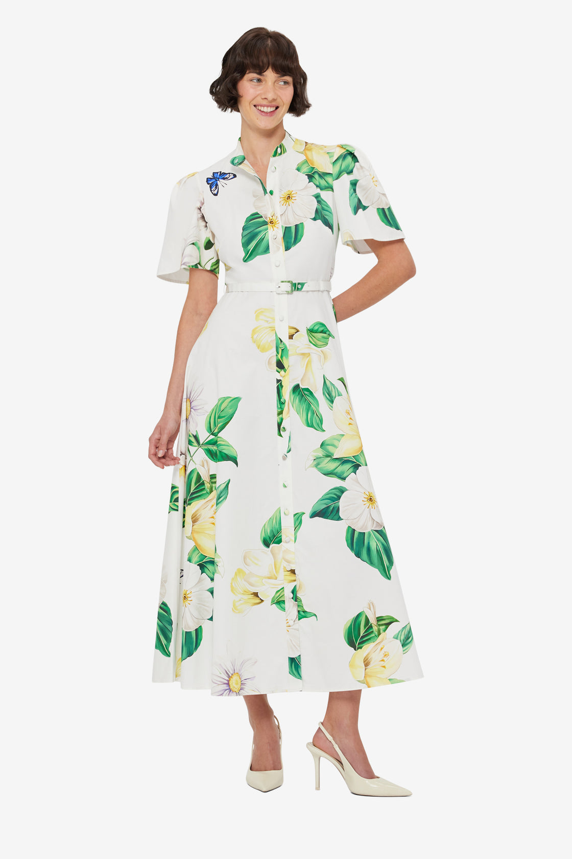 Bianca Short Sleeve Midi Dress - Joie Print in Snow
