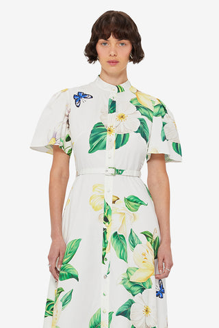 Bianca Short Sleeve Midi Dress - Joie Print in Snow