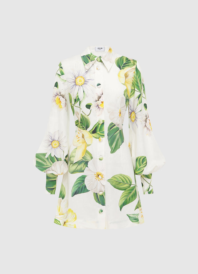Exclusive LEO LIN Luminous Linen Mini Dress - Joie Print in Snow