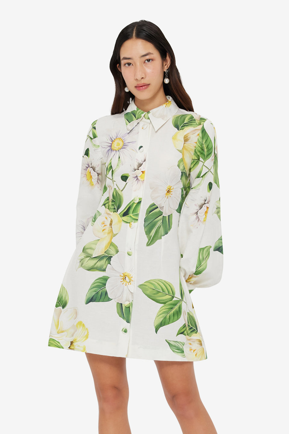 Luminous Linen Mini Dress - Joie Print in Snow