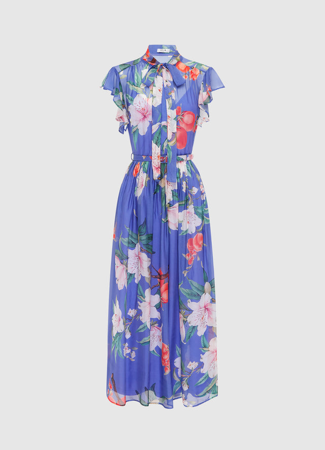 Exclusive LEO LIN Grace Flutter Sleeve Midi Dress - Lavish Print in Moonlight