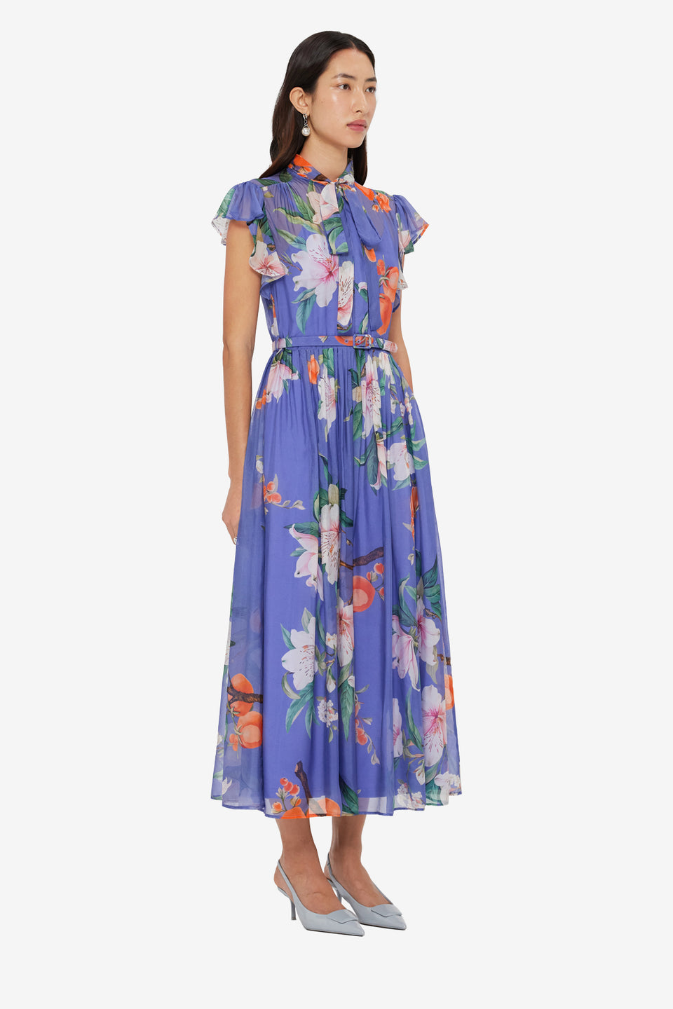 Grace Flutter Sleeve Midi Dress - Lavish Print in Moonlight