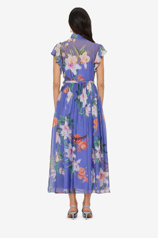 Grace Flutter Sleeve Midi Dress - Lavish Print in Moonlight