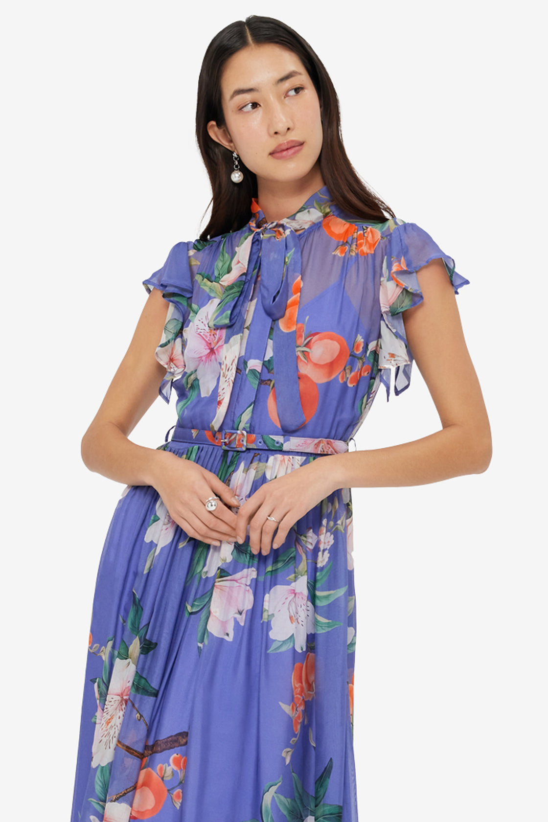 Grace Flutter Sleeve Midi Dress - Lavish Print in Moonlight