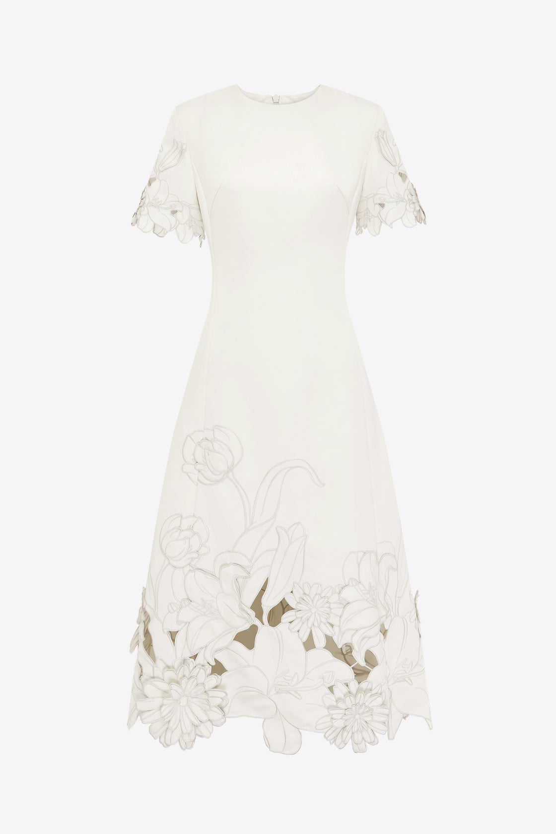 Exclusive LEO LIN Caroline Applique Short Sleeve Midi Dress - Ivory