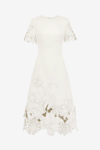 Exclusive LEO LIN Caroline Applique Short Sleeve Midi Dress - Ivory