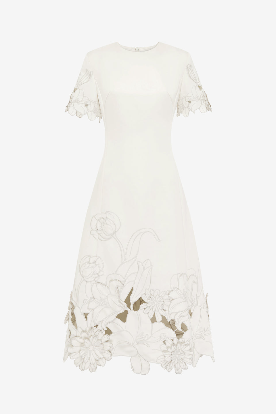 Exclusive LEO LIN Caroline Applique Short Sleeve Midi Dress - Ivory
