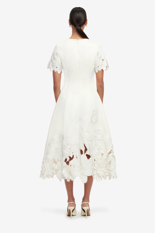 Caroline Applique Short Sleeve Midi Dress - Ivory