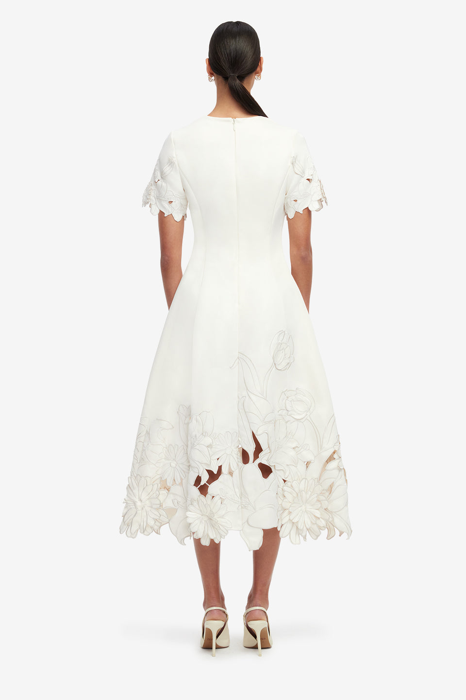 Caroline Applique Short Sleeve Midi Dress - Ivory