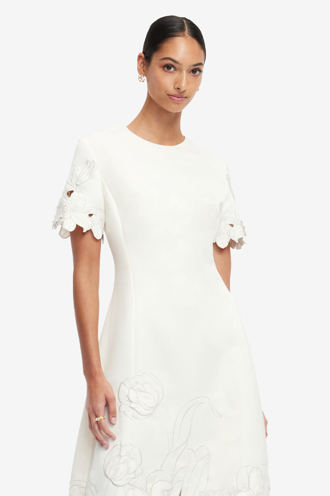 Caroline Applique Short Sleeve Midi Dress - Ivory
