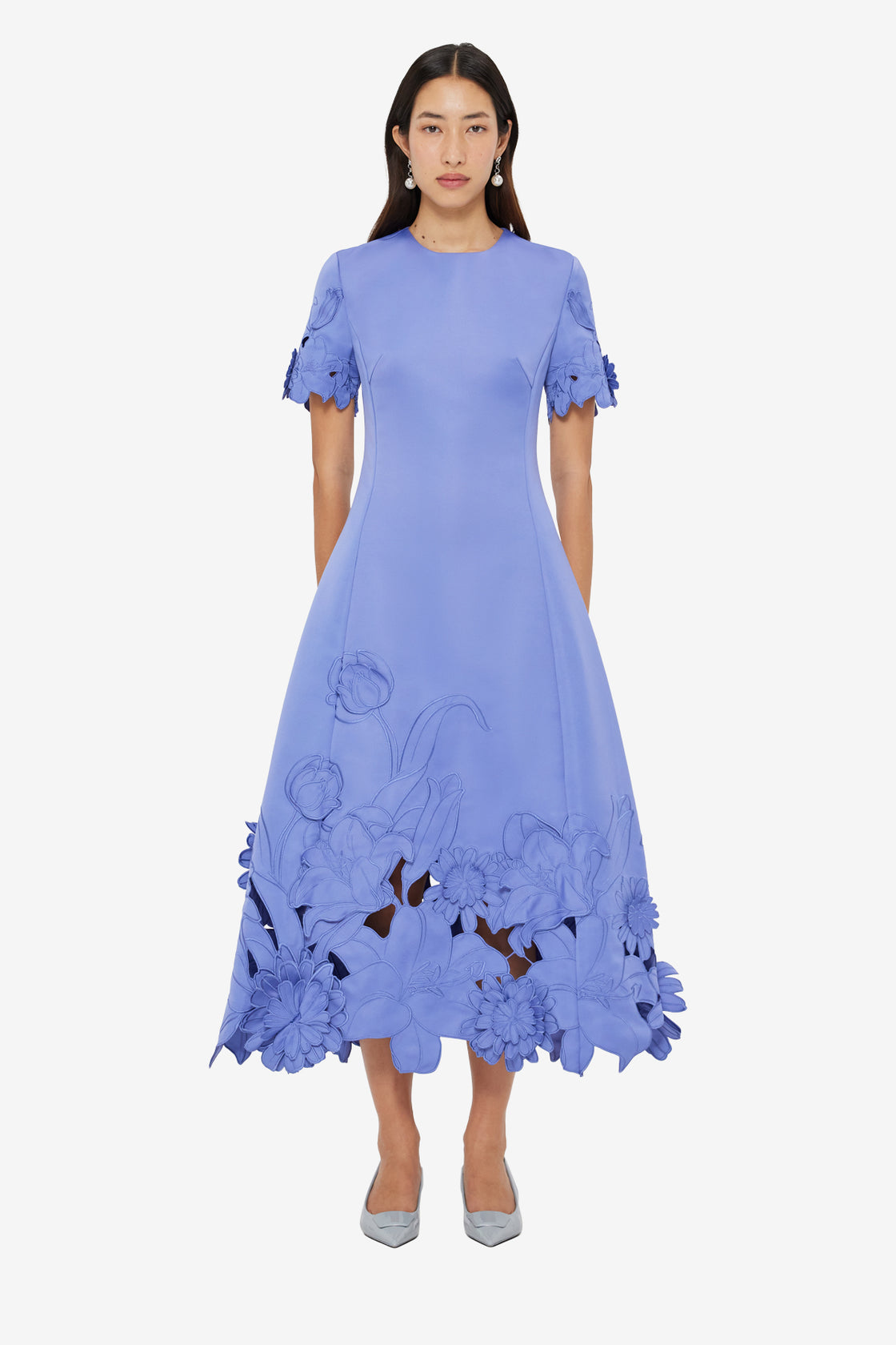 Caroline Appliqué Short Sleeve Midi Dress - Moonlight