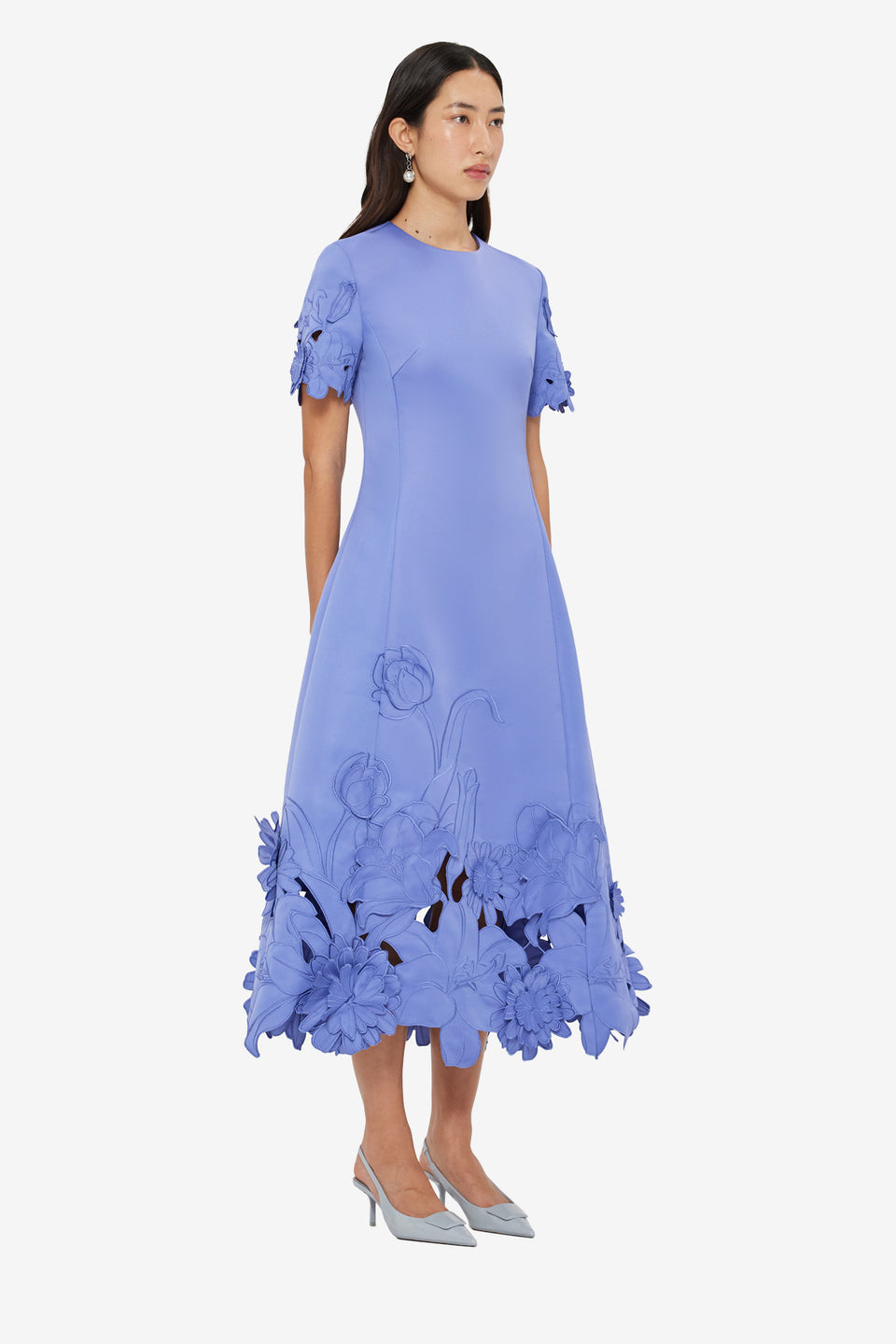 Caroline Appliqué Short Sleeve Midi Dress - Moonlight