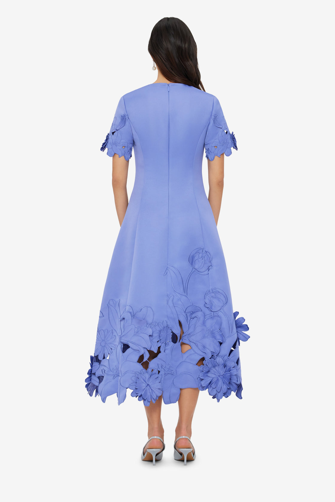 Caroline Appliqué Short Sleeve Midi Dress - Moonlight