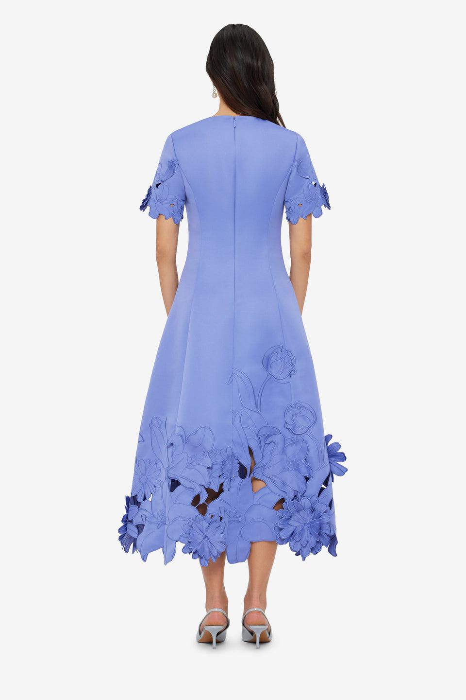 Caroline Appliqué Short Sleeve Midi Dress - Moonlight