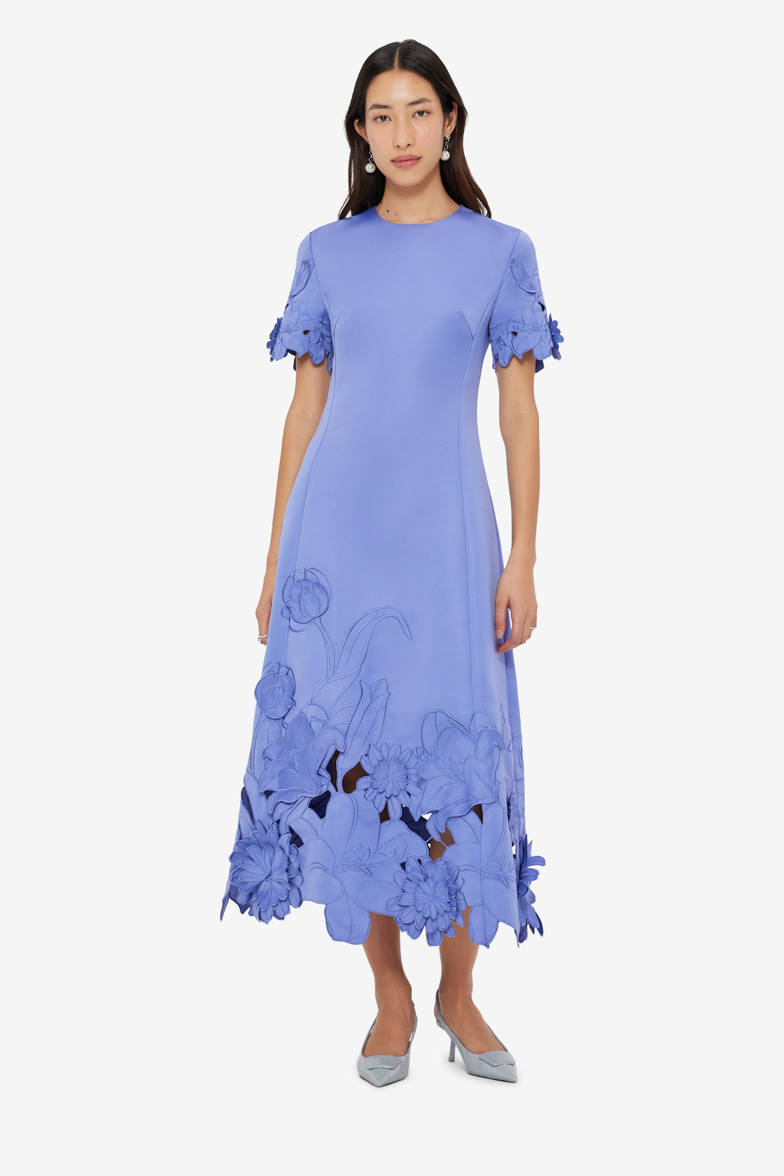 Caroline Appliqué Short Sleeve Midi Dress - Moonlight