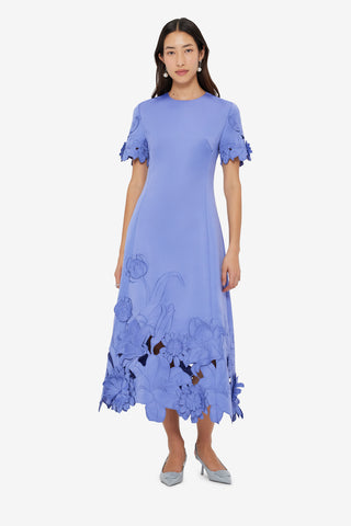 Caroline Appliqué Short Sleeve Midi Dress - Moonlight