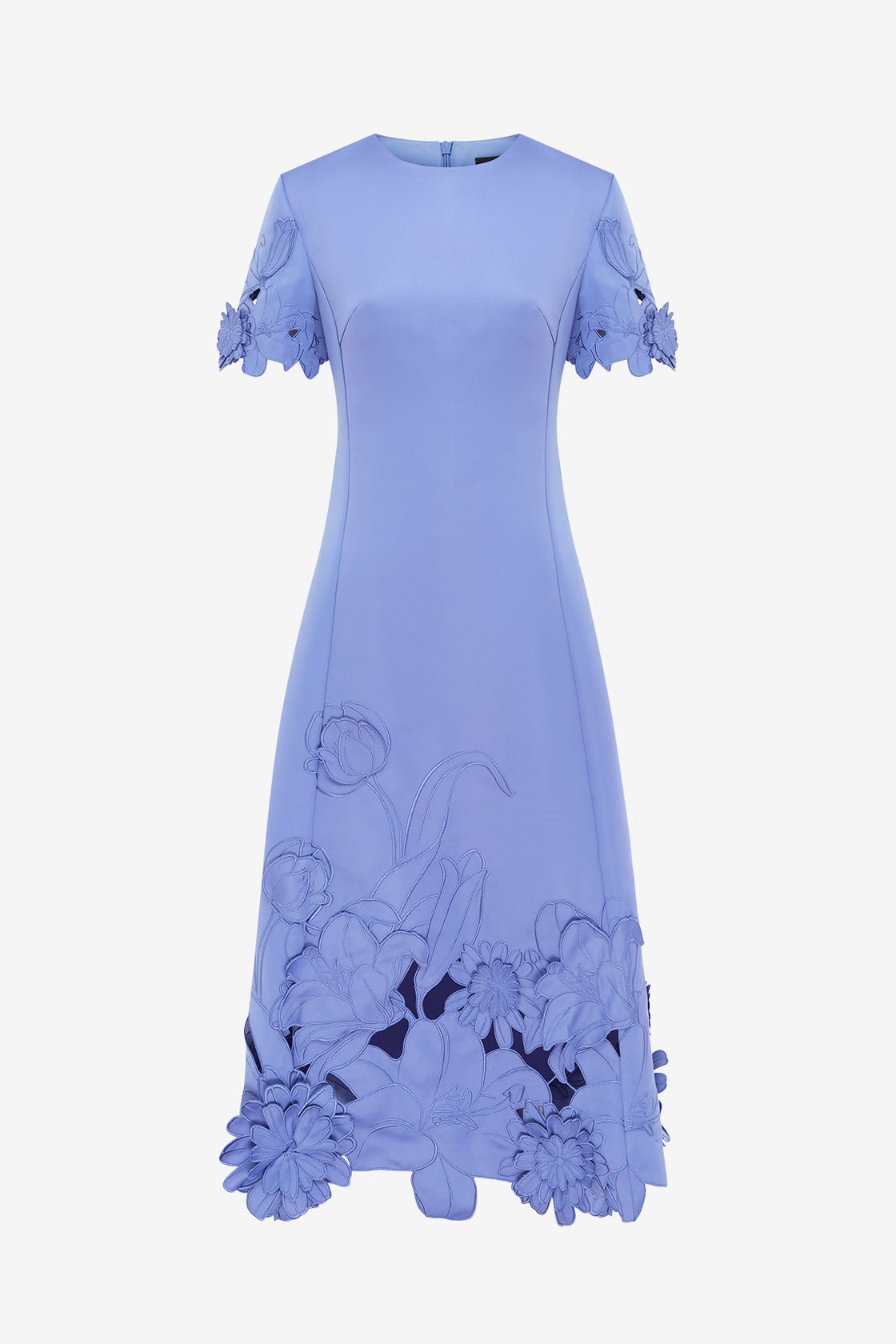 Exclusive LEO LIN Caroline Appliqué Short Sleeve Midi Dress - Moonlight